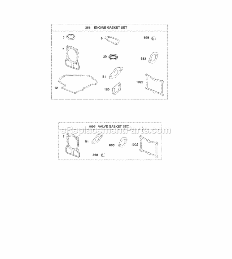 Gasket Sets Diagram and Parts List for 100802-0015-B1  Briggs and Stratton Engine